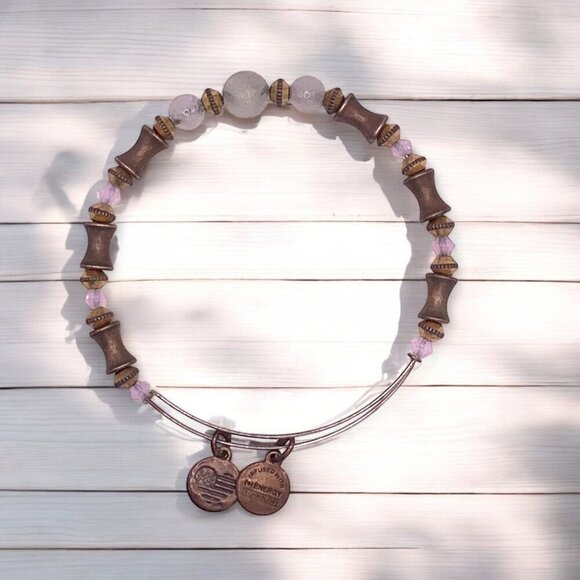 Alex And Ani Beaded Expandable Bangle Bracelet With Charms Pink & Gold - Picture 1 of 2